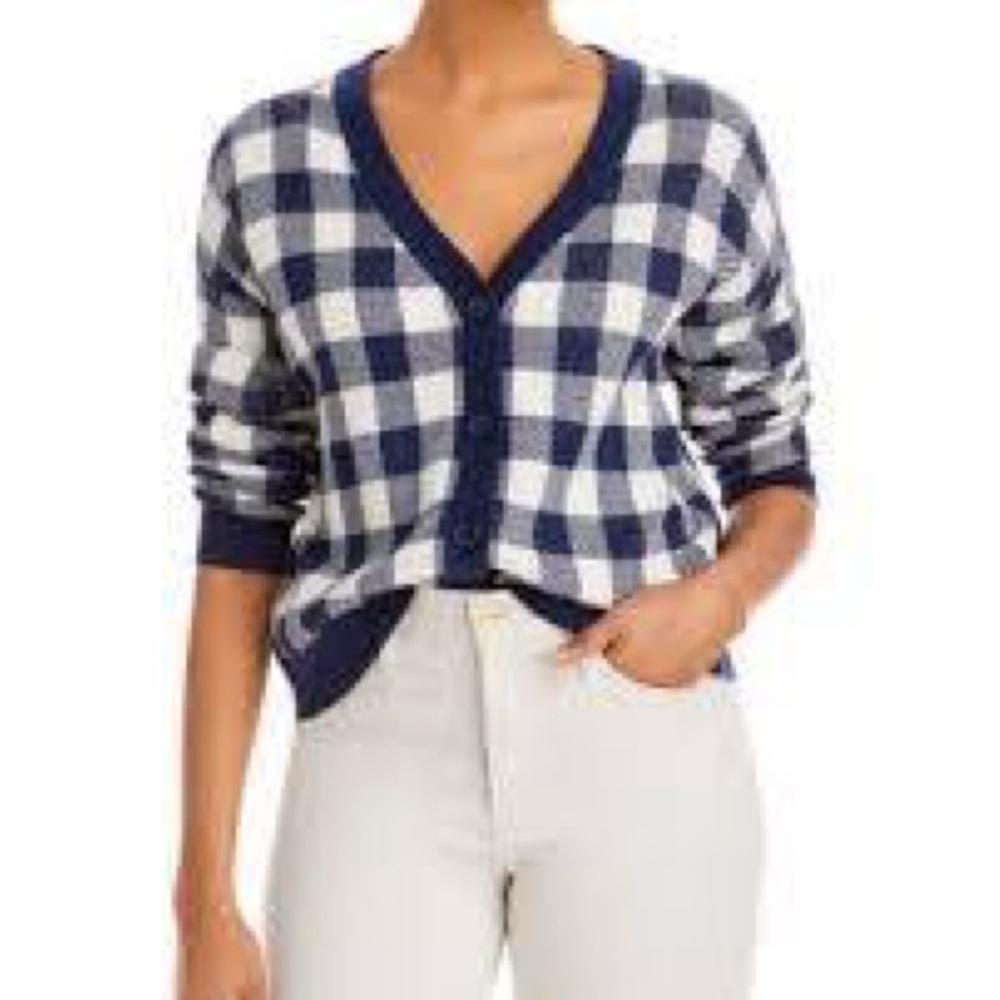 Kule the Louise Gingham Navy and White Cardigan